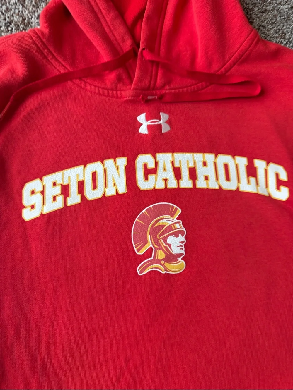 Under Armour Seton Catholic Hoodie Medium Red ColdGear Loose Fit Pullover